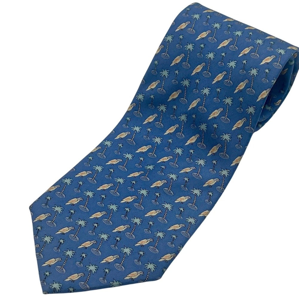 Vineyard Vines Blue Parrot Palm Tree‎ Silk Mens Tie Martha's Vineyard USA